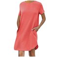 thumbnail image 1 of AherBiu Robe T-Shirt pour Femmes 2024 Été à Manches Courtes Col Ras du Cou Mini Robe Décontractée Ample Courte avec Poches, 1 of 7