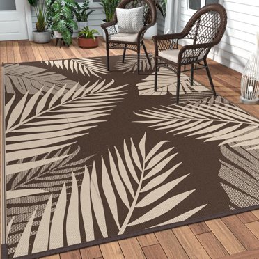 Outdoor Rug for Patios Reversible Outdoor Plastic Straw Camping Rug Carpet Large Area Rugs Mats for RV Camper Deck Balcony Porch Backyard Beach Picnic. Leaf