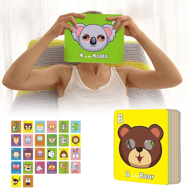 Alphabet Cards, Alphabet Mask Cards, Letter Flash Cards, Alphabet Learning Toys with Animals Mask A B C Learning Flash Cards 26 Educational Toys Learning Activities