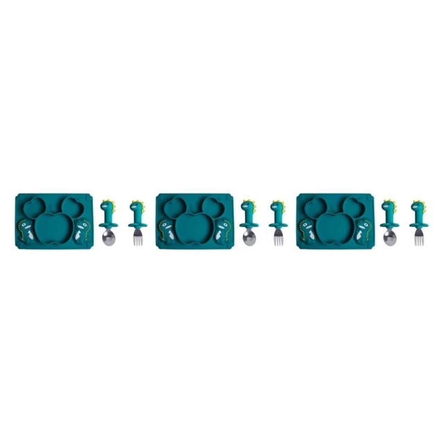 mmirethe Easy To Clean Baby Silicone Tableware Set Made With Silicone And Stainless Steel For Encourages dark green 2 3Set