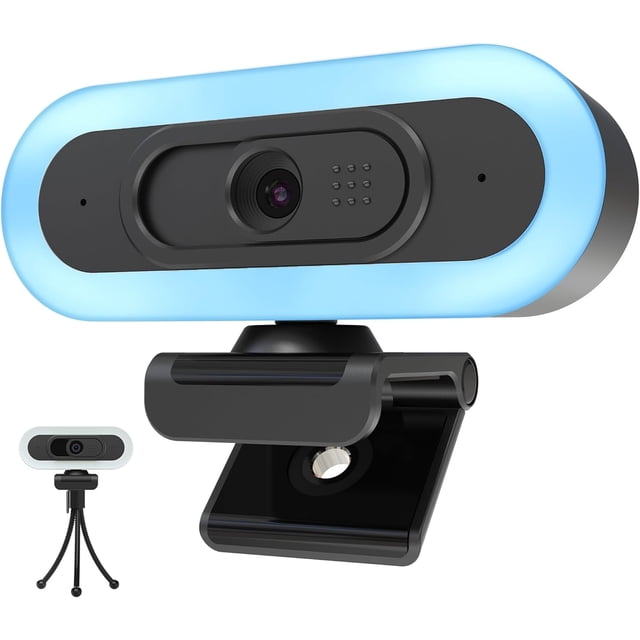 Caméra Web 2K 50 Fps pour PC/, Caméra d'Ordinateur avec Lumières RVB de Remplissage, 2 Microphones à Réduction de Bruit, Mise au Point Automatique et Trépied pour Réunion, Diffusion en Direct, Appels Vidéo, Jeux, Fonctionne avec Zoom, Skype, Teams