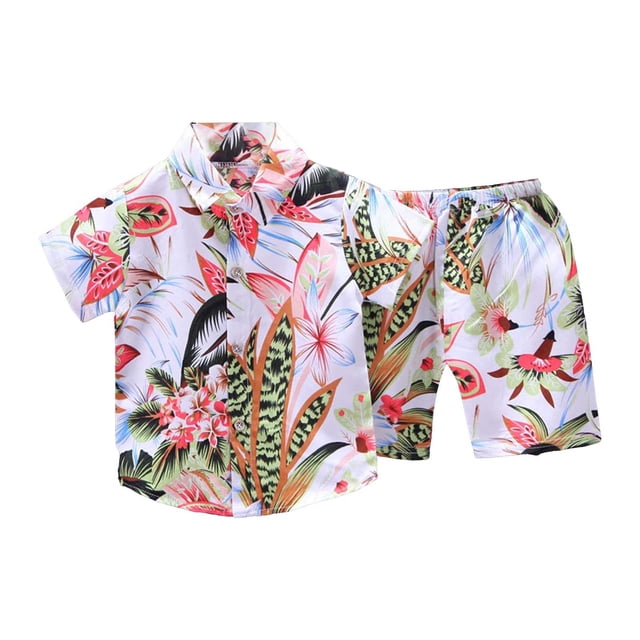 MIASHUI Toddler Boys Short Sets Tropical Print Button Down Shirt Outfits Boy Clothes,White,2-3 Years