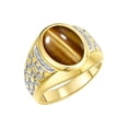 thumbnail image 3 of RYLOS Men's Rings 14K Yellow Gold Nugget Ring with Cabochon Gemstone & Diamonds Tiger Eye Rings For Men Size 11, 3 of 7