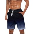 thumbnail image 2 of Sentmoon Basketball Shorts Quick Dry Loose Summer Bermuda Shorts Striped Print Drawstring Elastic High Waist Running Shorts with Pockets Trendy Father for City Sightseeing Blue XXL, 2 of 5