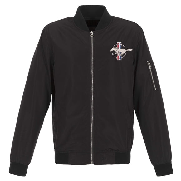 JH DESIGN GROUP Mens Ford Mustang Lightweight Zip-Up Nylon Jackets with Knit Trim (Large, Black)