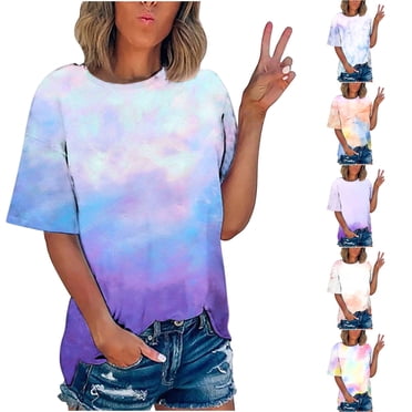 breaise Women T Shirts Short Sleeve Crewneck Tee Summer Plus Size Tie Dye Tee Tshirt Tops Oversize Shirts S-5XL
