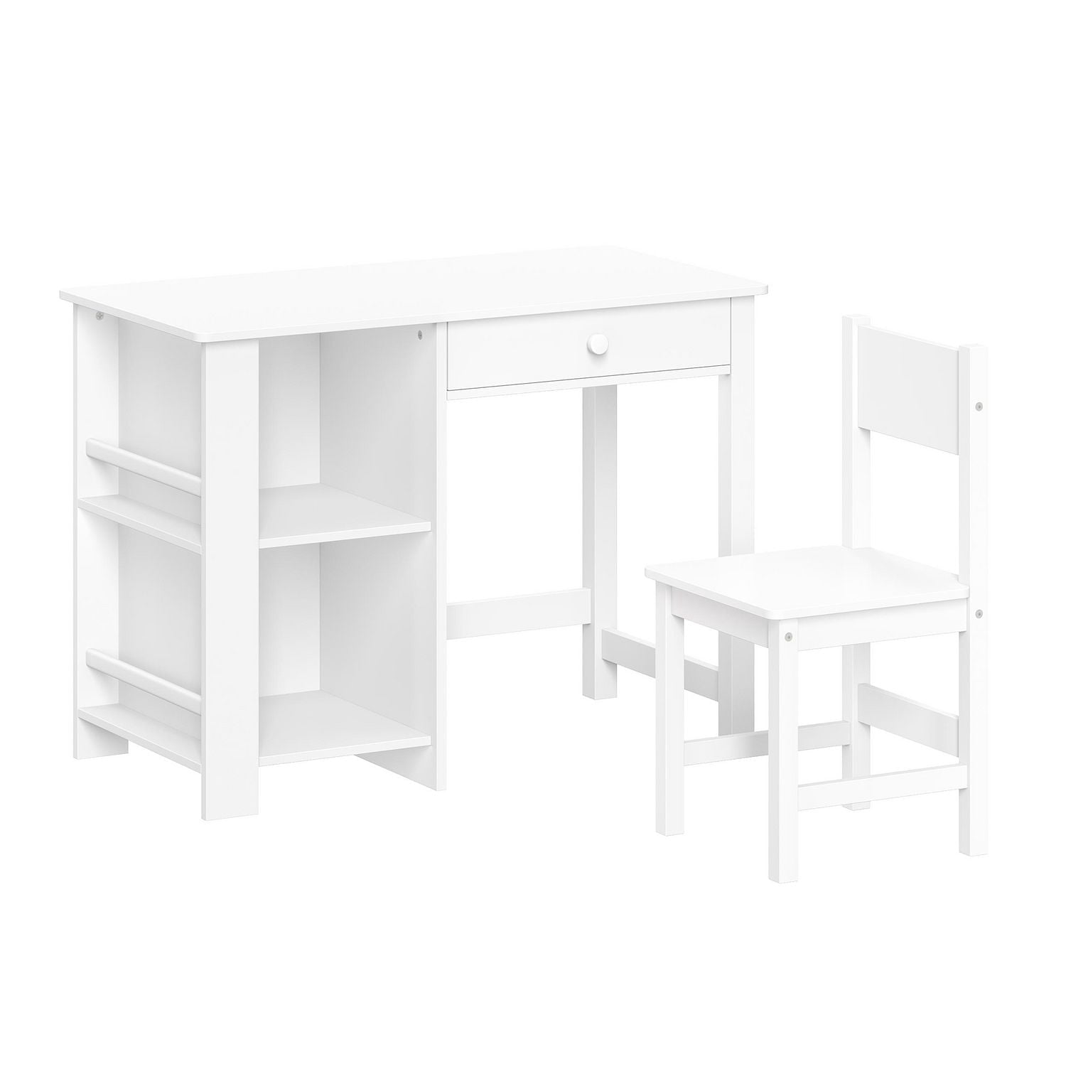 Ensemble bureau et chaise pour enfants avec étagères et porte-livres — Blanc
