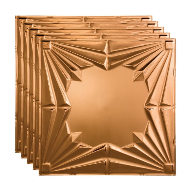 Fasade Art Deco Vinyl 2ft x 2ft Lay-In Ceiling Panel Polished Copper 5 Pack