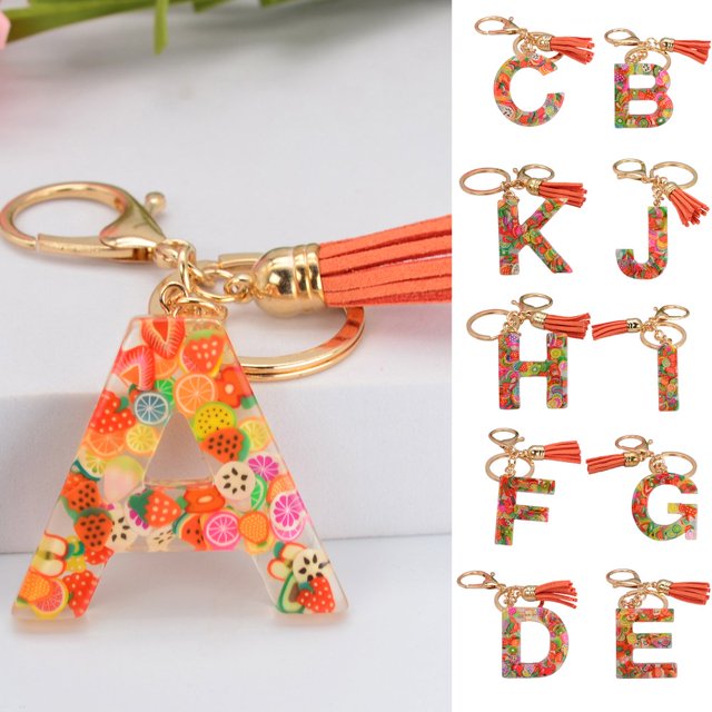 Porte-clés 26 Lettres Modèle de Fruit Femmes Compact Longue Durée Porte-Clés Sac Décoration