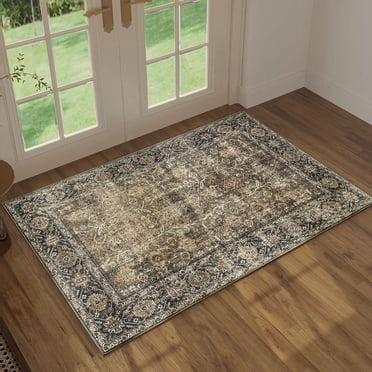 BERTHMEER 2'x3' Small Washable Doormats for Doorway Entrance Kitchen Dorm Entryway Bedroom Laundry Indoor Distressed Traditional Oriental Floral Vintage Rugs Carpets, Brown