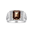 thumbnail image 1 of RYLOS Men's Rings 14K White Gold Designer Style 10X8MM Emerald Cut Shape Gemstone & Diamonds Smoky Quartz June Birthstone Rings For Men Size 10, 1 of 6