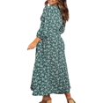 thumbnail image 5 of Robe Vintage d'Automne pour Femme à Manches Longues, Col en V, Imprimé Floral, Robe à Manches Longues, Robe Maxi Décontractée pour Fête de Vacances, Vert G, 5 of 5