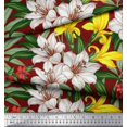 thumbnail image 3 of Soimoi Tissu Rouge Moss Georgette Feuilles & Lys Imprimé Floral au Mètre 42 Pouces de Large, 3 of 6