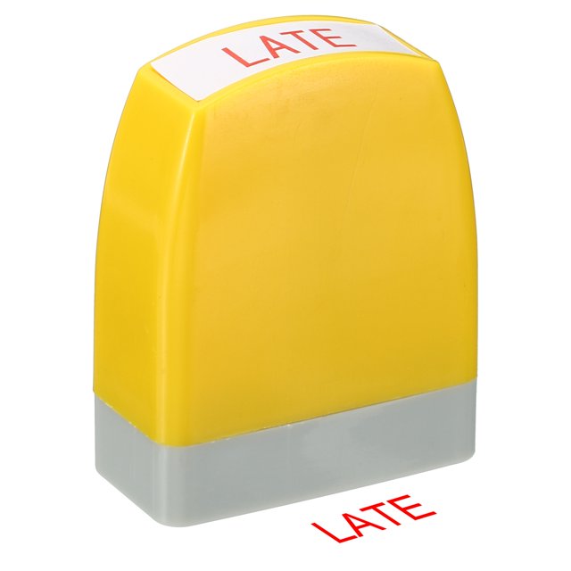 Uxcell Timbre d'Avis à Encrage Automatique, Timbres de Bureau Timbre à Message Timbre d'Affaires Style 1 avec le Mot « Late » en Rouge. le Timbre Présente un Corps en Plastique Jaune avec une base Grise et un Mécanisme d'Auto-encrage pour des impressions Rapides et Précises. Conçu pour Être Utilisé sur du Papier, du Carton et des Enveloppes, Il Mesure 53 x 42,5 x 21 mm et a une Hauteur de Caractère de 7 mm. Convient aux Tâches de Bureau, à L