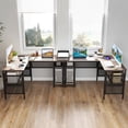 thumbnail image 3 of Patiojoy L Shaped Desk with Charging Station 55" Reversible Corner Computer Desk with Mesh Storage Shelves CPU Stand 2 Person Gaming Desk, 3 of 10