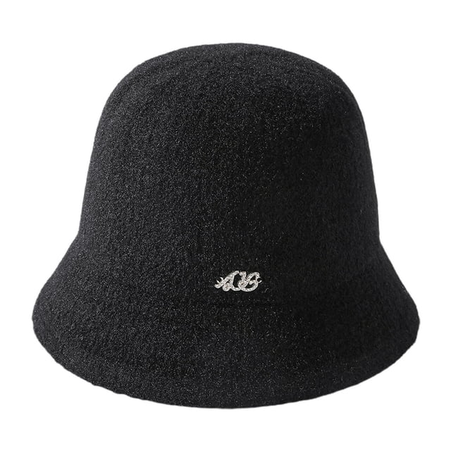 Women Bucket Hat Metal Decoration Solid Color Ear Protection Hat Faux Mink Velvet Anti Deformation Adjustable Rope Cap for Holiday