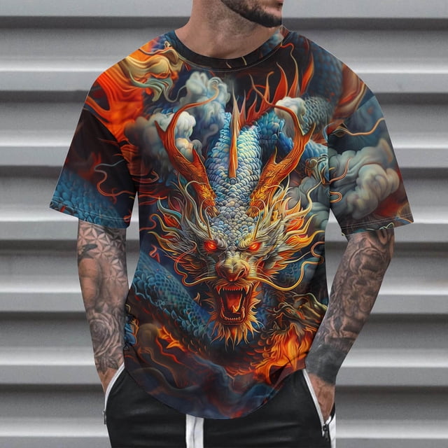 Qertyioot T-shirt Décontracté d'Été pour Hommes à Col Rond Imprimé pour la Fête des Pères