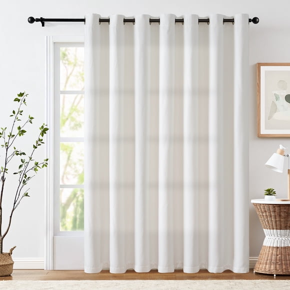 Curtainking Rideau Texturé en Lin 96 Pouces de Longueur pour Salon Occultant Blanc Rideau de Chambre Isolé Thermiquement à Oeillets 1 Panneau Rideau de Fenêtre Drapé Blanc