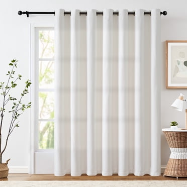 Curtainking Rideau Texturé en Lin 96 Pouces de Longueur pour Salon Occultant Blanc Rideau de Chambre Isolé Thermiquement à Oeillets 1 Panneau Rideau de Fenêtre Drapé Blanc