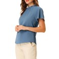 thumbnail image 4 of INSPIRE CHIC Women's Ruched Ruffled Neck Keyhole Back Blouse Blue Gray XS, 4 of 5