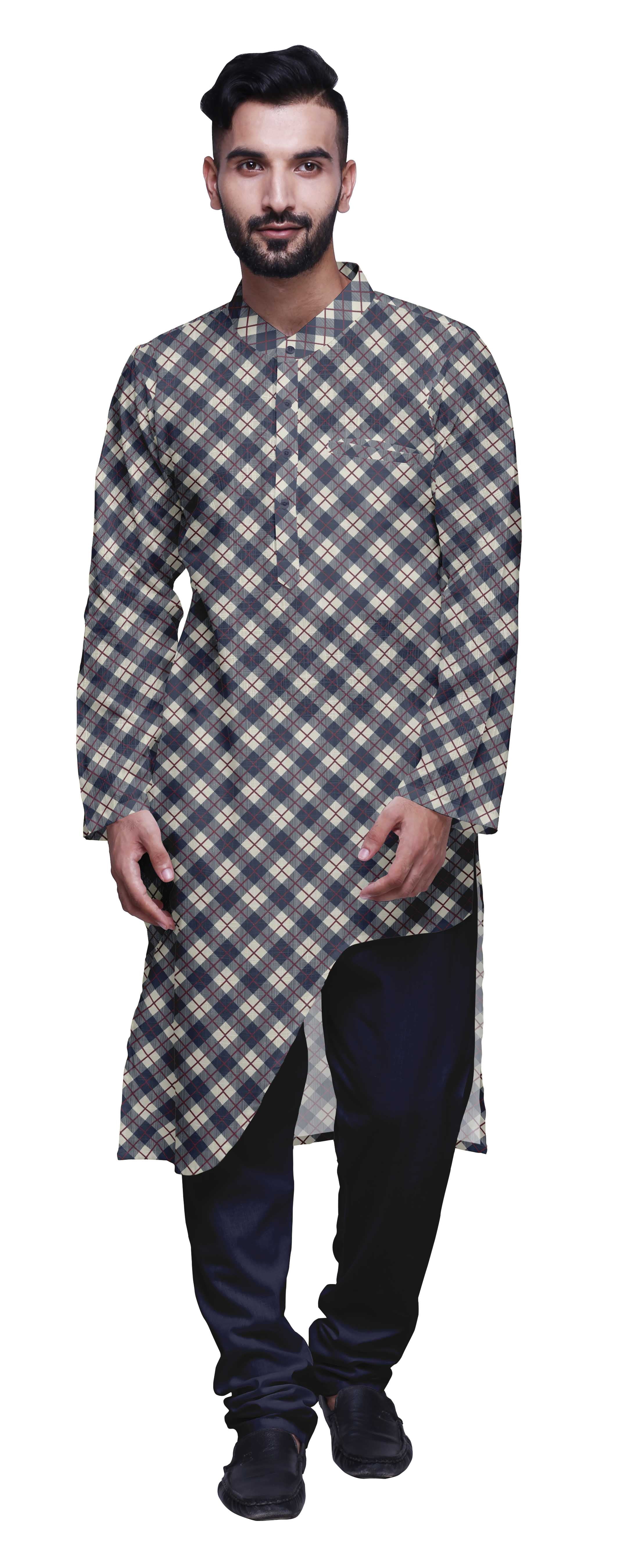Atasi Printed Long Asymmetric Kurta Pajama Set For Men Party Wear Clothing