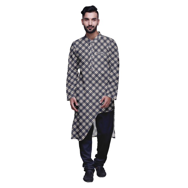 Atasi Ensemble Kurta-Pyjama Long Asymétrique Imprimé pour Hommes Tenue de Fête Vêtements
