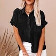 thumbnail image 4 of fheaev Button Down Shirts For Women Roll Up Short Sleeve Button Up V-Neck T-Shirt Loose Blouse Tops Work Blouses Collared Tops Tunics With Pocket, 4 of 8