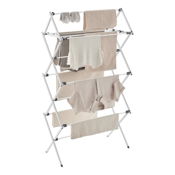 SONGMICS Foldable Clothes Drying Rack, Laundry Drying Rack, Clothes Airer, Steel Frame, 37 x 75 x 135.1 cm, Easy Assembly, Indoor Outdoor Use, White