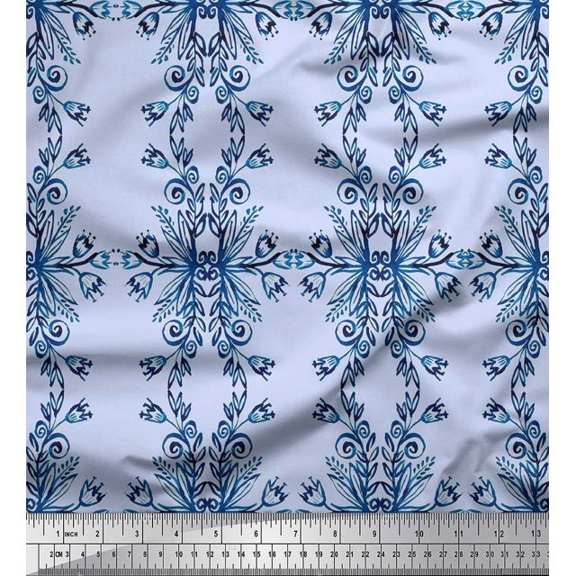 Soimoi Poly Georgette Fabric Floral & Ogee Damask Printed Craft Fabric by the Yard 52 Inch Wide