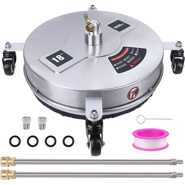 Nettoyeur de Surfaces à Pression de 13 Pouces avec 4 Roues, Boîtier en Acier Inoxydable et Connecteur Rapide de 1/4 Pouces, Accessoire de Laveuse Électrique avec 2 Rallonges, 2 Embouts de Rechange