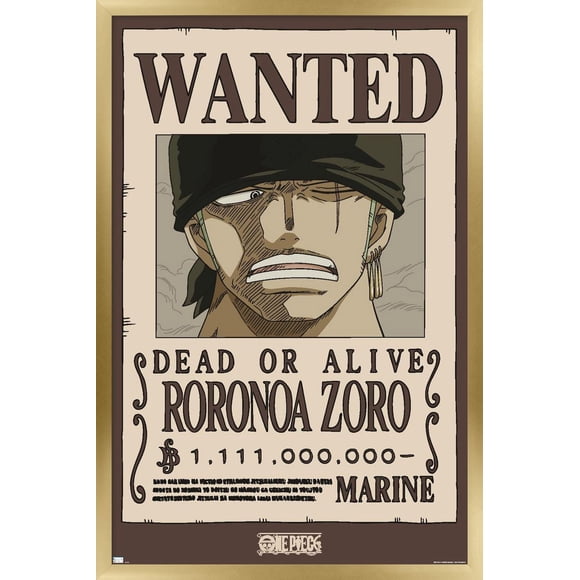 One Piece - Roronoa Zoro Wanted Poster Wall Poster, 14.725" x 22.375" Framed