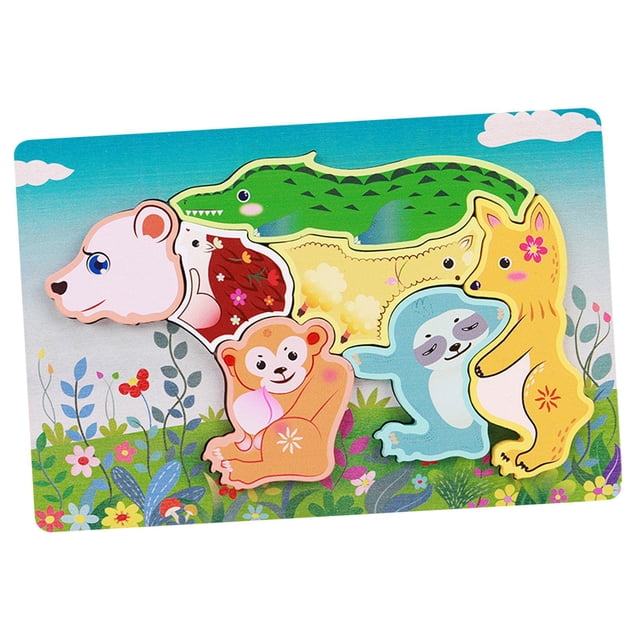 HILABEE Wooden Animal Puzzles Early Educational Animal Recognition Shape Matching Puzzle Bear