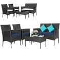 thumbnail image 2 of Costway 4PCS Patio Wicker Furniture Set Coffee Table Cushions w/Off White & Navy Cover, 2 of 8