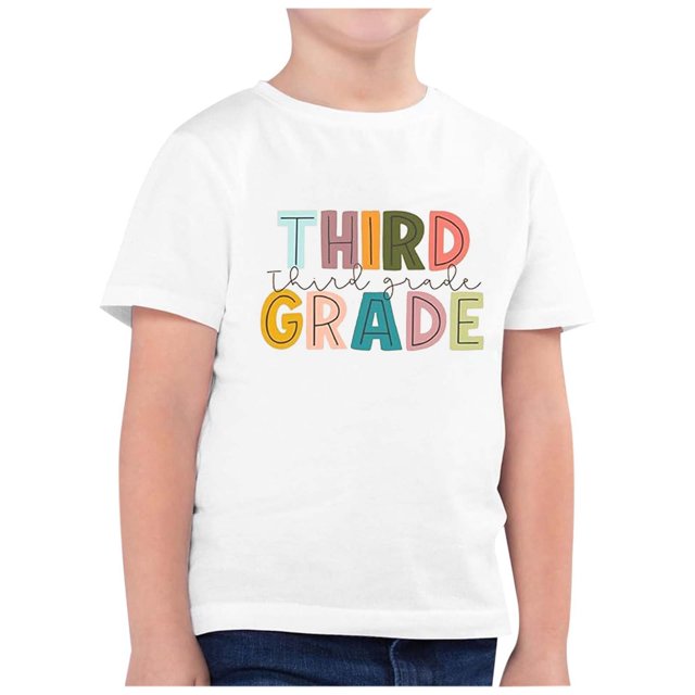 WEAIXIMIUNG T-Shirts pour Ados Preppy Mode pour Enfants Rentrée Scolaire Saison Imprimé Col Rond Manches Courtes T-Shirt Décontracté Haut (10)