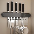 thumbnail image 4 of No Drill Wall Mounted Knife Holder, Pot Scraper Storage Rack with 6 Hooks, Space Saving Kitchen Organizer for Utensils and Tools, 17-Inch, 4 of 7