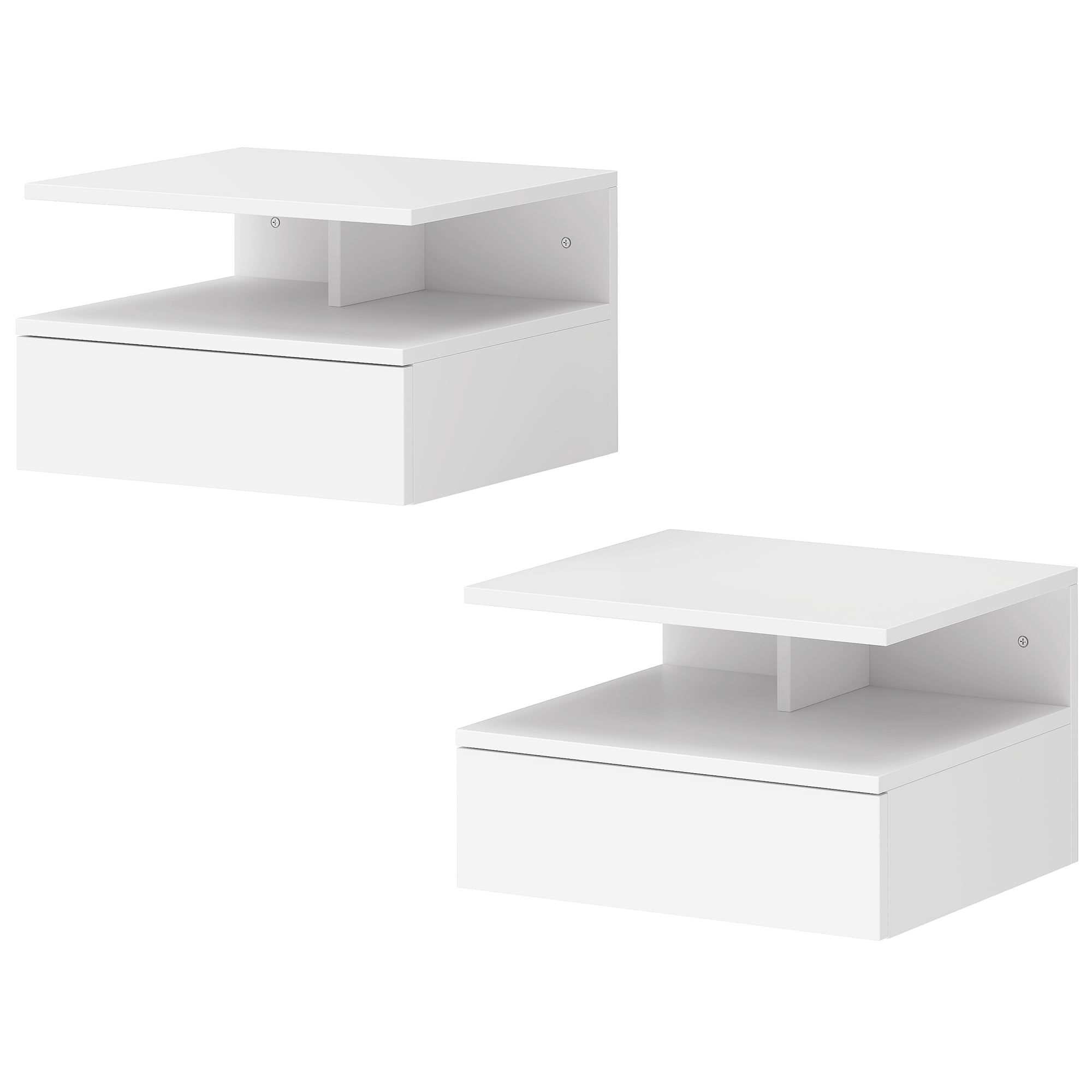 CoSoTower Floating Nightstand Set of 2, Wall Mounted Bedside Table with Drawer and Shelf, Small Night Stand for Bedroom, White