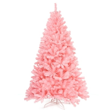 Costway Arbre de Noël Artificiel Articulé de 6 Pi, Sapin Complet, Nouveau PVC avec Support en Métal, Rose