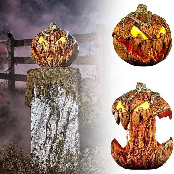 CNKOO Halloween Pumpkin Lighting Decor  2023 New Scary Pumpkin with Extendable Talking Mouth  Auto Recovery Halloween Pumpkin Head for Indoor Outdoor Decorations (With Light)