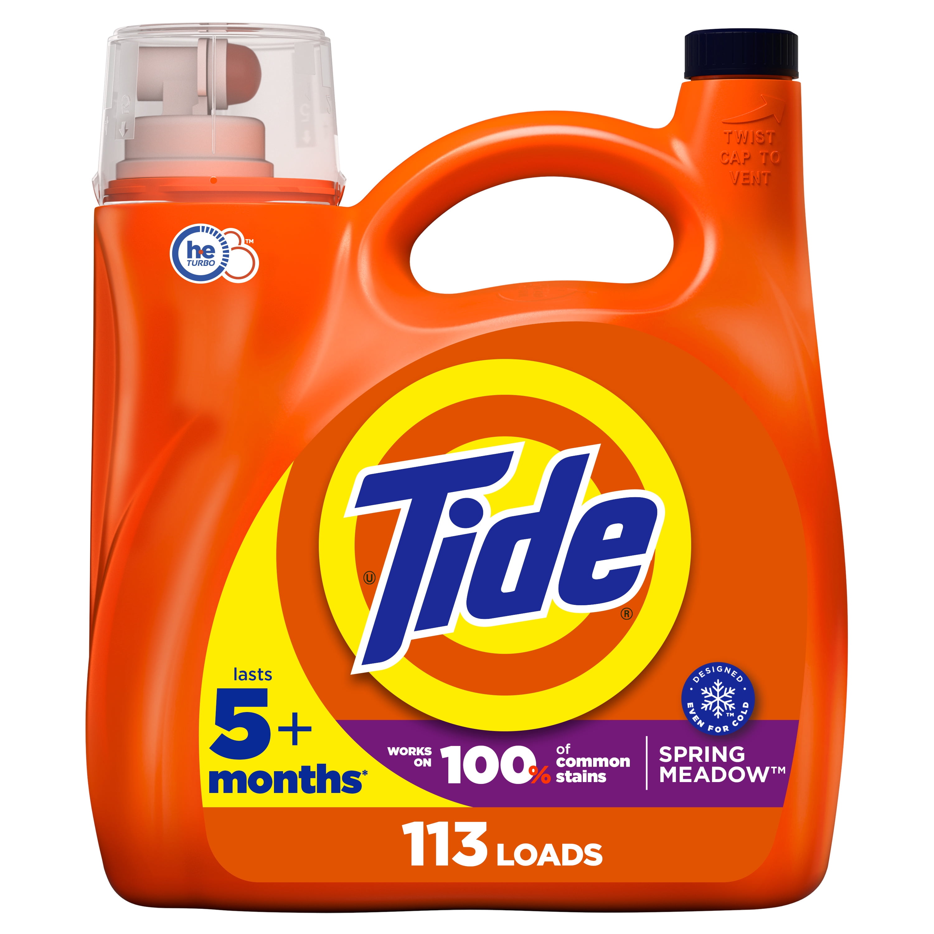 Tide Laundry Detergent Liquid, Spring Meadow Scent, Works on 100% of Common Stains, 3 Litres, 100 Wash Loads