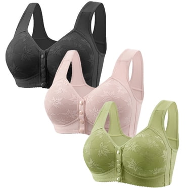 3-Pack Women's Front Closure Wireless Bras for Mature Women, Comfort Non-Wire Everyday Bras by Hontri