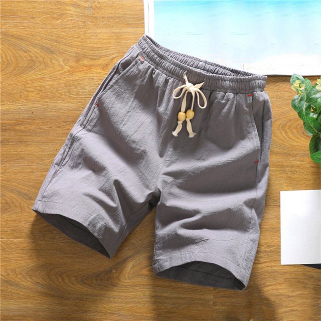 Styesk Mens Shorts Man Solid-Color Casual Pocket Cotton-Linen Drawstring Elastic-Waist Half Shorts Pants