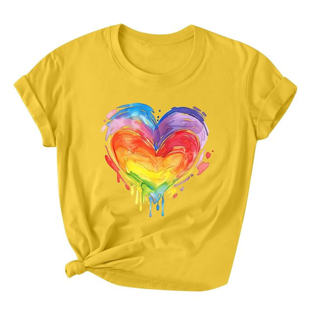 RKSTN Chemise de Fierté pour Femmes LGBT Coupe Ample Décontractée Tops Égalité Inspirante Été Mignon Cœur Imprimé Manches Courtes Col Rond Chemise de Fierté