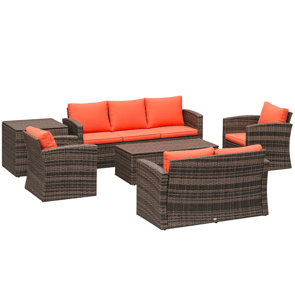Outsunny 6PCS Patio Furniture Set Rattan Wicker Patio Sofa Set, Orange