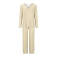 thumbnail image 4 of Timegard Ensembles de Pyjamas pour Femmes 2 Pcs Manches Longues Col en V Haut Froncé et Pantalon Automne Décontracté Doux Tenues de Pjs, 4 of 4
