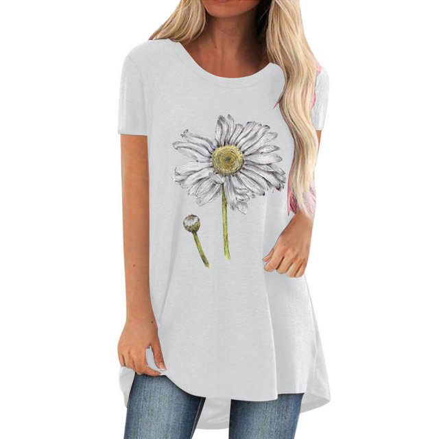 Chemises à Manches Courtes pour Femmes Mode Décontractée Chemises Imprimées Manches Courtes Tee-Shirt Ample Tunique Blouse Tunique Manches Courtes pour Femmes
