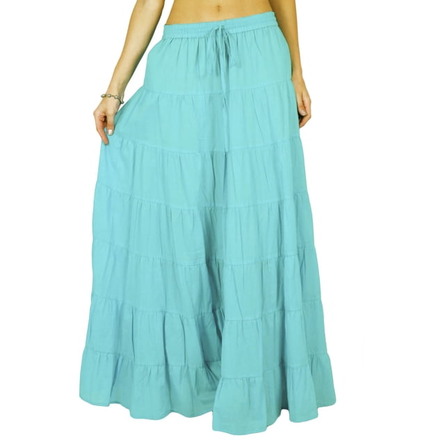 Phagun Jupe Longue pour Femme Bohème Gitane à Volants en Coton Jupe Maxi Tenue de Plage