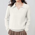 thumbnail image 4 of Polo Pullover Sweater Soft Warm Cozy Collared Sweaters Long Sleeve Oversized Sweatshirt Basic Sweater Tops Oversized Sweaters Cable Knit Lightweight Knit Merino Wool Seamless Sweater White 3XL, 4 of 8