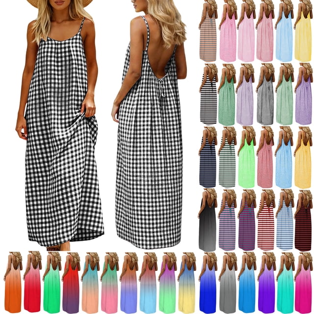 NSLGXD Robes de Plage pour Femmes Mode Couleur Dégradée Robe Sans Manches Décontractée Dos Nu Bretelles Spaghetti Été Longues Robes Robe Violette, Taille P-3TG