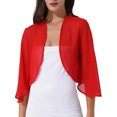 thumbnail image 1 of TTAO Boléro Châle en Mousseline Douce Transparente à Manches 3/4 pour Femmes, Veste Cardigan Ouverte à l'Avant pour Robe de Soirée de Mariage, Rouge TTG, 1 of 7
