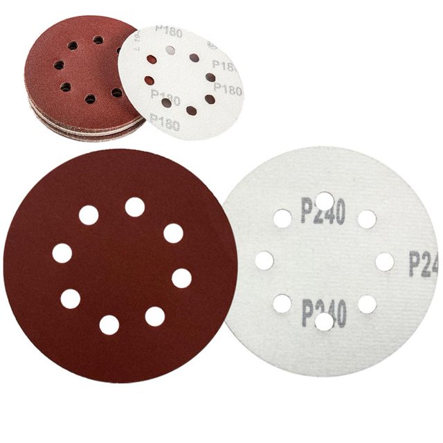 10 Pcs Disques de Ponçage à Crochets et Boucles de 5 Pouces à 8 Trous Papier Peint Rond Rouge, Tampons de Papier Peint Ronds à Crochets et Boucles, Tampons de Papier Peint à l'Oxyde d'Aluminium, pour Ponceuse Orbitale Aléatoire Q2Z9